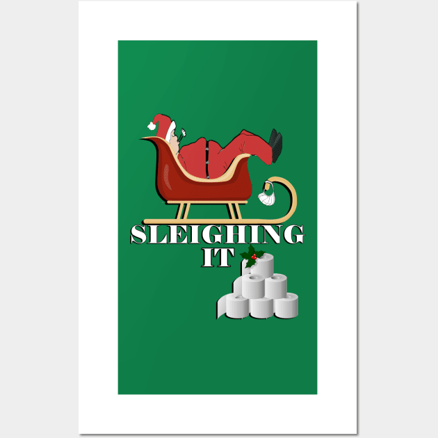 Funny Santa Tired Sleighing It, Toilet Paper & Face Masks Christmas 2020 Wall Art by tamdevo1